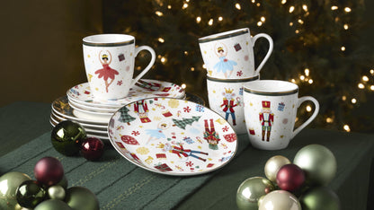Lenox Dinnerware Set, Nutcracker Ballet 12-Piece Dinnerware Set, Service for 4, Made Of Porcelain, Dishwasher/Microwave Safe, Includes Plates and Bowls for Pasta and Salad, Christmas Decor (12 Piece)