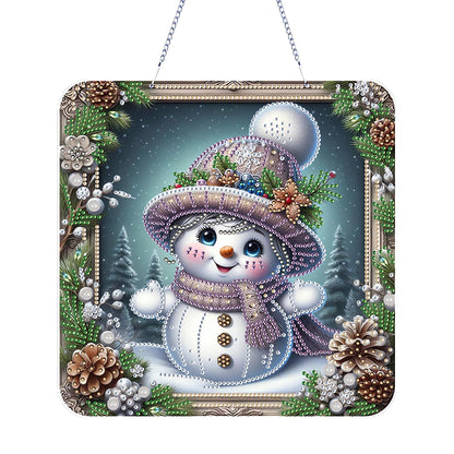 POETRYDRAW DIY Hanging Diamond Art Pendant Kit Christmas Snowman, Special Crystal Diamonds Painting Ornament for Adults, 5D Diamond Art Suncatchers Double Sided Board Gem Painting Box Kit