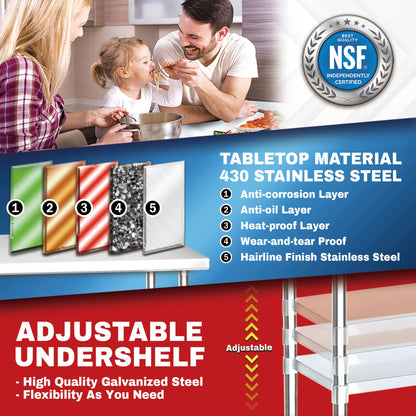 DuraSteel 30x24 NSF Stainless Steel Cart Work Table - Heavy Duty Rolling Food Prep Table - Metal Utility Cart on Wheels Caster, Grill Stand Microwave Outdoor Kitchen Tables Countertop Island Large Top