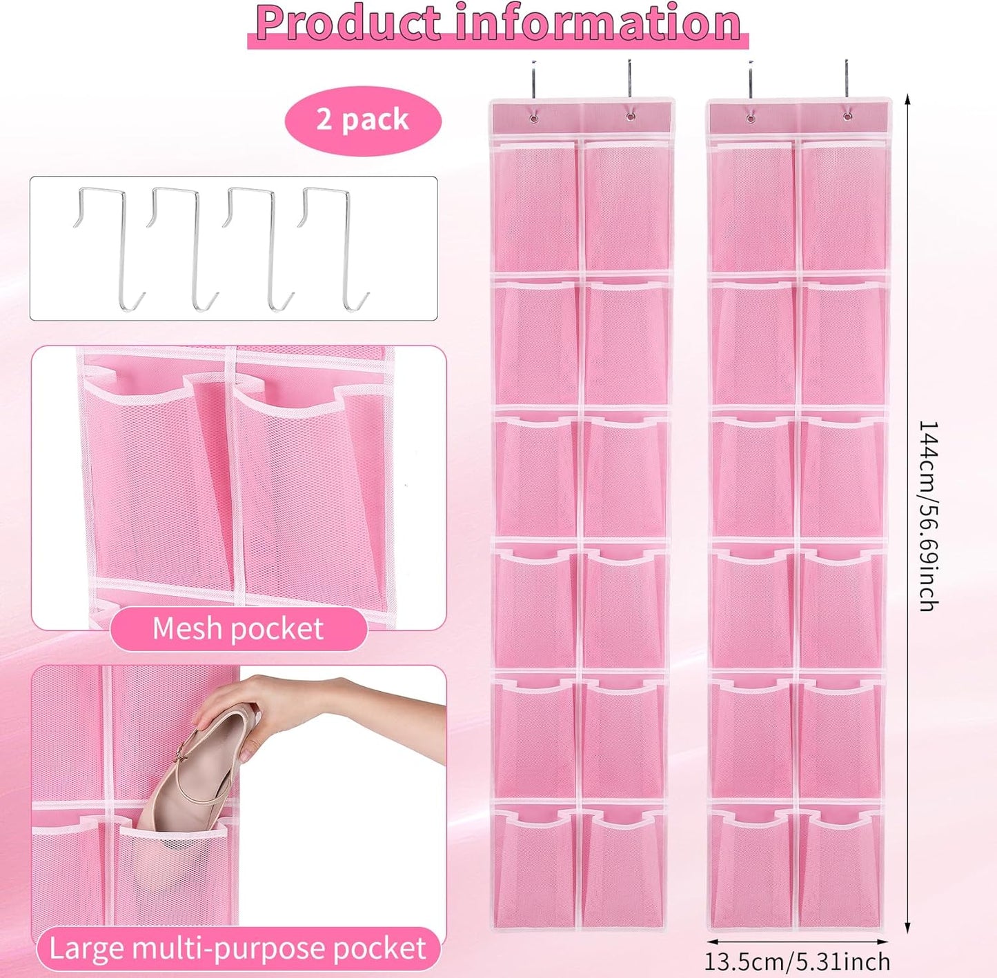 12 2-Pack GOMAJI Over the Door Hanging Shoe Organizer, Large Pockets