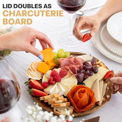 Oria Cook Large Glass Salad Bowl with Lid Set, 5.7 L Decorative Glass Mixing Bowl, Trifle and Serving Bowls with Lids as Cheese Charcuterie Board and Plate, Comes with Wood Serving Utensils