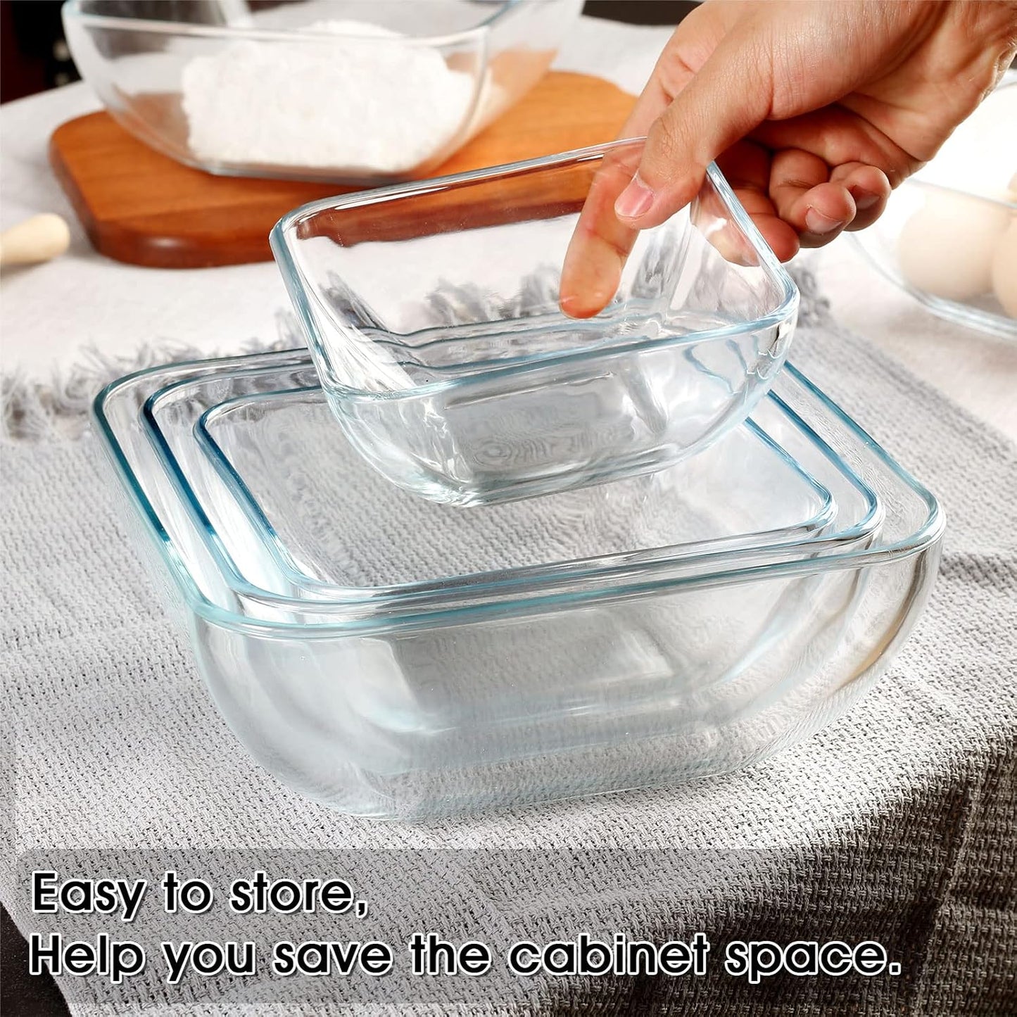NUTRIUPS Glass Bowl Set, Glass Mixing, Salad, Cereal, Serving Bowls, Microwave Safe, Clear Square Bowls