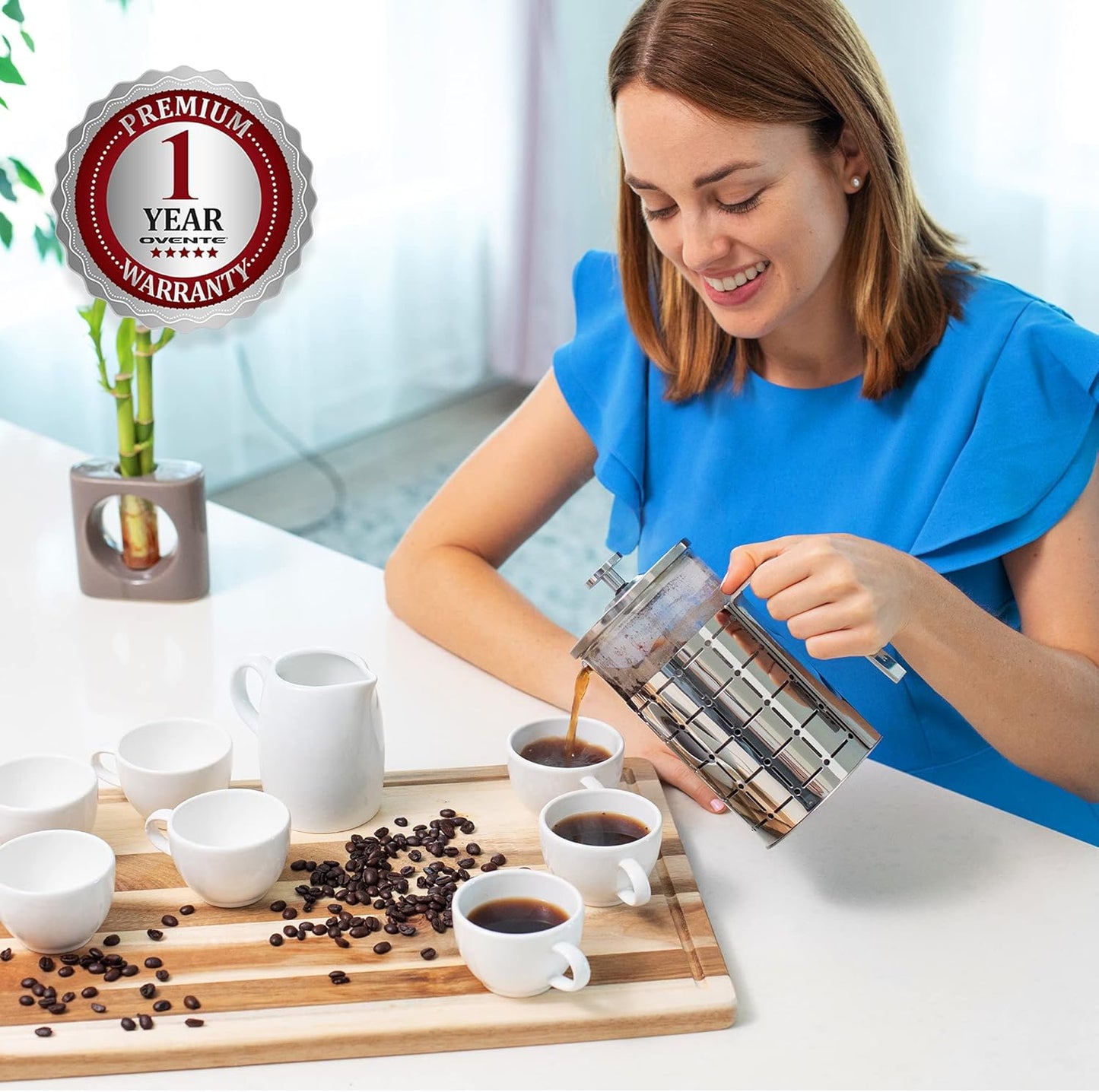 OVENTE French Press Coffee Maker 27 Ounce, Stainless Steel Design, Heat Resistant Borosilicate Glass