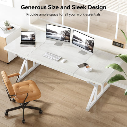 LITTLE TREE 70.8-Inch Large Executive Desk, Extra Long Computer Office Desk Workstation, Modern Simple Style Laptop Table, Sturdy Wooden Writing Workstation for Home White