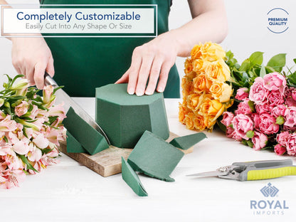 Floral Foam Blocks Pack of 6 (9” x 4.3” x 3.1”) Flower Foam for Flower Arrangements– Wet & Dry Florist Foam for Fresh or Artificial Flowers, Crafts, Centerpieces & Floral Supplies - Royal Imports