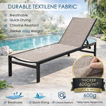 Kozyard 2-Piece Outdoor Chaise Lounge, Powder-Coated Aluminum Frame and Textilene Fabric, Adjustable Reclining Patio Lounger for Poolside, Sunbathing & Backyard (Beige)