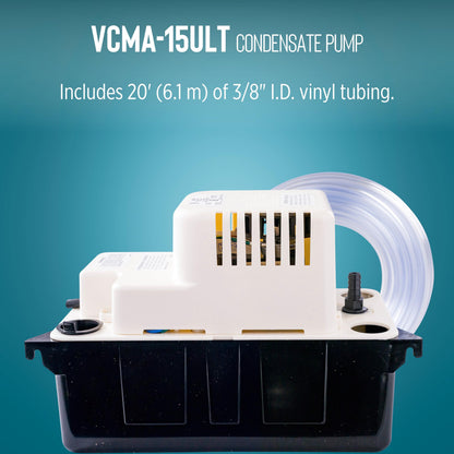 Little Giant VCMA-15ULT 115 Volt, 65 GPH, 1/50 HP Automatic Condensate Removal Pump with Tubing (no safety switch), Black/White, 554411