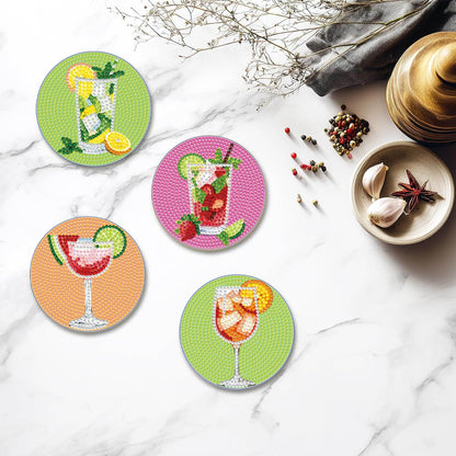 Dlylust 8 PCS Cocktail Diamond Art Coasters Kits, Diamond Painting Coasters with Holder Set of 8, DIY Drink Art Crafts Supplies for Adults Cup Mat House Warming Gifts Non-Slip 3.9inch