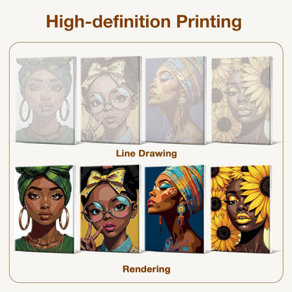HeeBenor 4 Pack Black Women Paint by Numbers Kit for Adults Framed Canvas, Black Women Paint by Number with Easel, DIY Adult Paint by Number Kits Framed Canvas for Home Decor 8x12 Inch