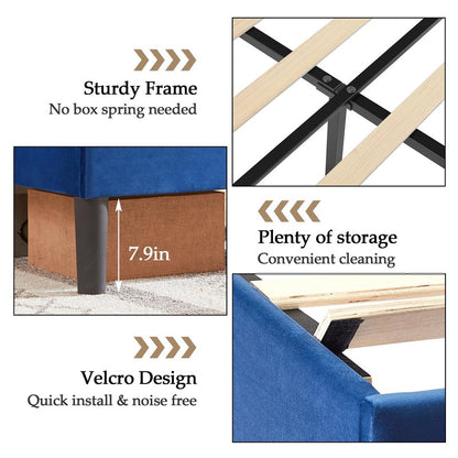 VECELO Twin Upholstered Platform Bed Frame for Kids,Girls,Boys,with Tufted Adjustable Headboard/Mattress Foundation/Wood Slat Support,Easy Assembly,Dark Blue