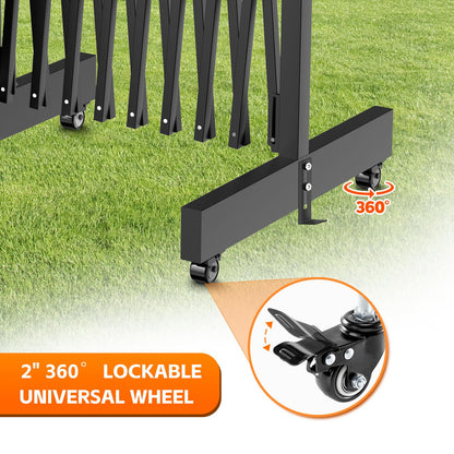 16 FT Industrial Metal Expandable Barricade，Retractable Traffic Fence with Casters, Folding Security Gate，Portable Barricade Gate for Construction Area, Traffic Control, Cordon(Black