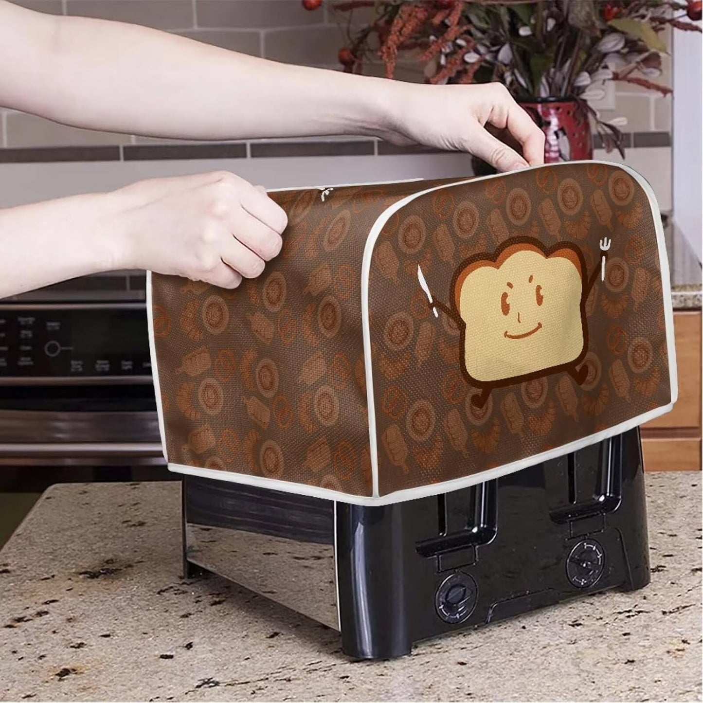 Cartoon Toast Toaster Cover, Waterproof Bread Toaster Oven Cloth with Top Handle, Dust & Fingerprint Protection