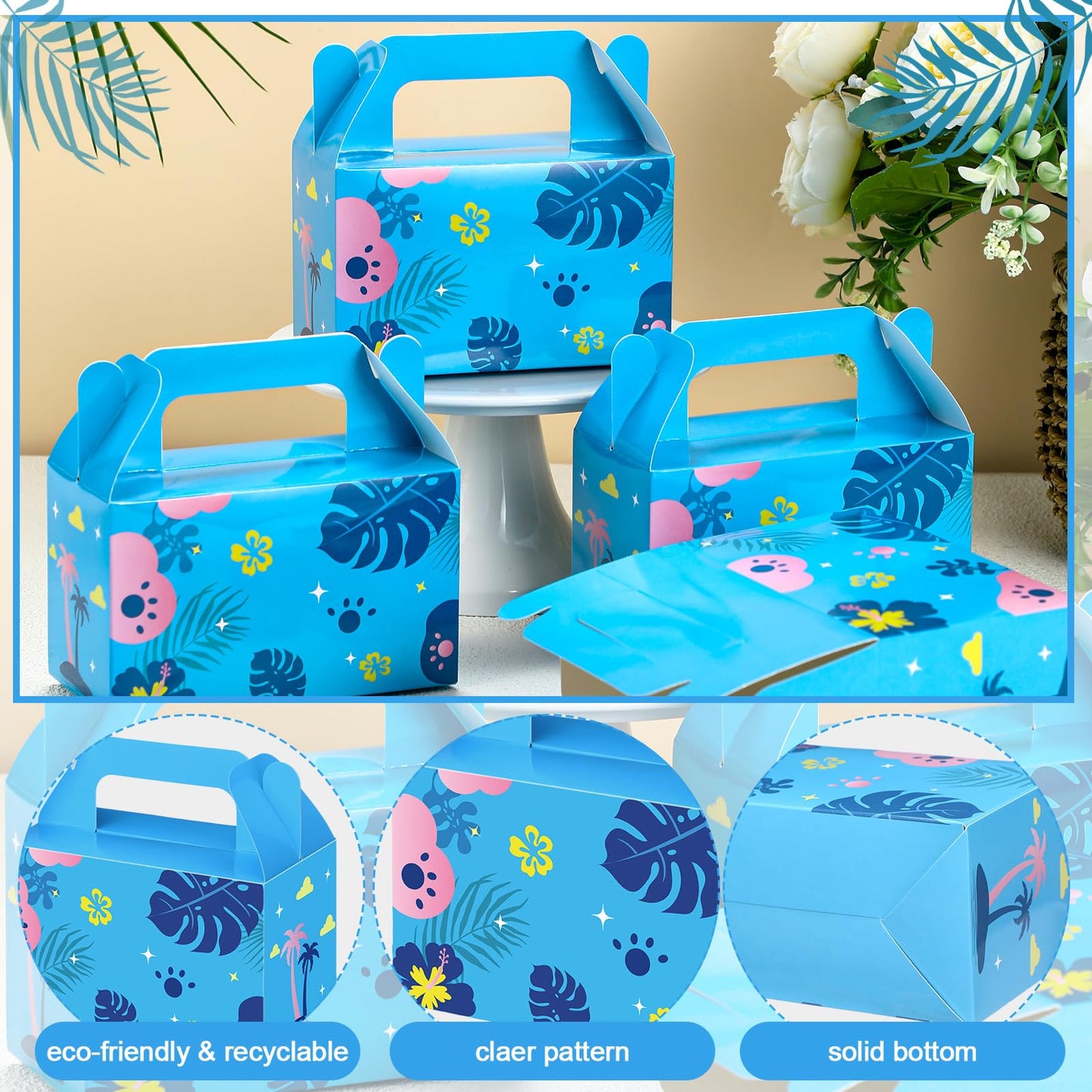 Bucherry 12 Pcs Blue and Pink Cartoon Party Favor Boxes Cute Cartoon Paper Gift Blue and Pink Candy Treat Bag for Halloween Birthday Hawaii Party Supplies, 6 x 3.3 x 3.6 Inches