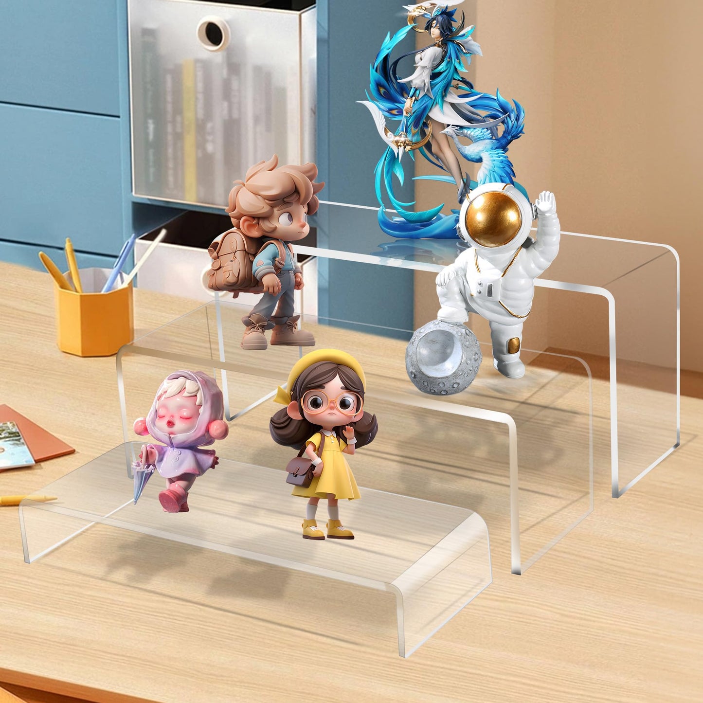 Jusalpha 3 Pcs 12" Large Acrylic Risers 5mm thickness Rectangular Display Shelf for Cupcake Stand, Tiered Display Stand for Funko Candy Shoe Showcase, Collectibles (3 Pieces)