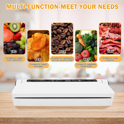 Vacuum Sealer Machine for Food, 75KPA Strong Suction, Moist/Dry Modes, 20 Vacuum Seal Bags for Food, Digital Countdown Timer, Compact Lightweight,with Starter Kits(White)