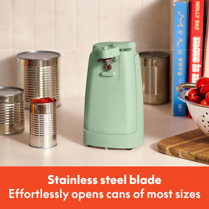 bella Electric Can Opener and Knife Sharpener, Multifunctional Jar and Bottle Opener with Removable Cutting Lever and Cord Storage, Stainless Steel Blade, Surf