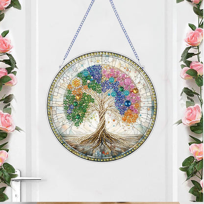 STGLCR DIY 5D Tree of Life Diamond Painting Kits Hanging Sign Wall Art Sign Tree Diamond Art Suncatcher Window Hanging Ornament Window Pendants Home Garden Wall Door 7.8inch