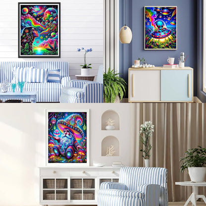 EIBEILI Diamond Art Kits for Adults - 3 Pack Hippie Hippy Alien,Starry Rainbow,Gnome Diamond Painting Kits for Adults,5D Round Full Drill Gem Art,DIY Crafts Kits for Gift Home Wall Decor 12x16inch