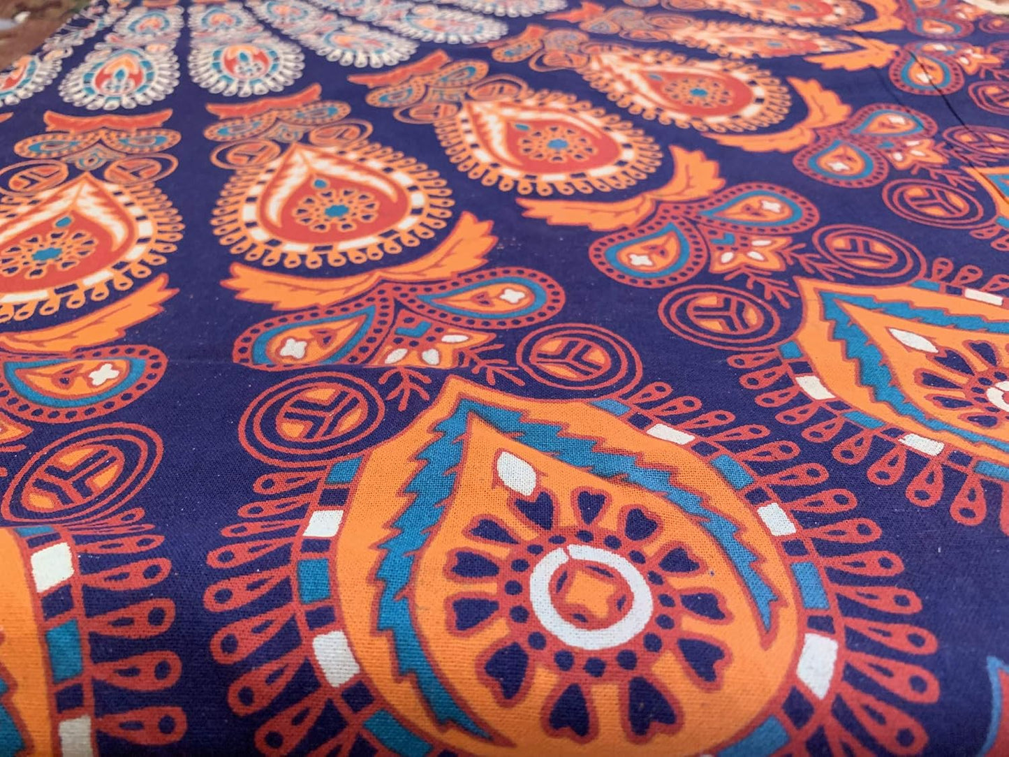 raajsee Round Beach Tapestry, 70 Inch Blue Orange Mandala Throw, Boho Hippie Blanket, Yoga Mat, Picnic Rug