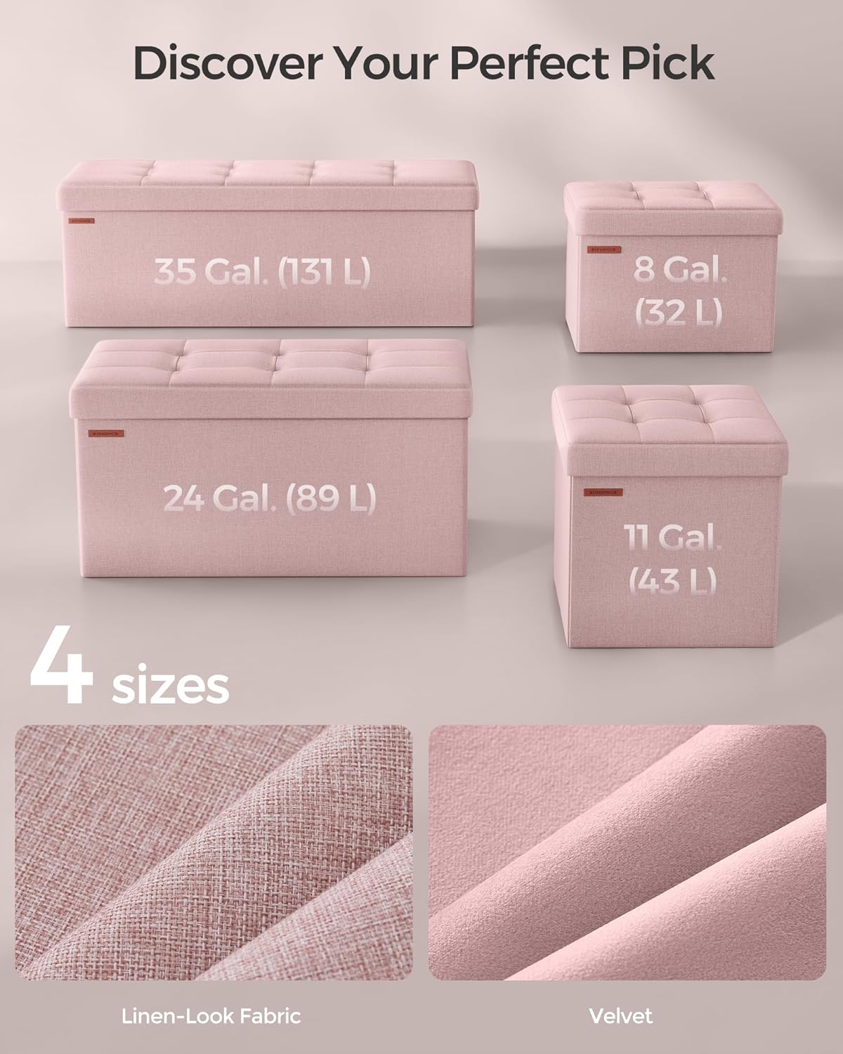 12.2 16.1 12.2 Inches, 286 lb ULSF102R01 SONGMICS MAZIE Collection - Small Folding Storage Ottoman, Foot Rest Stool, x