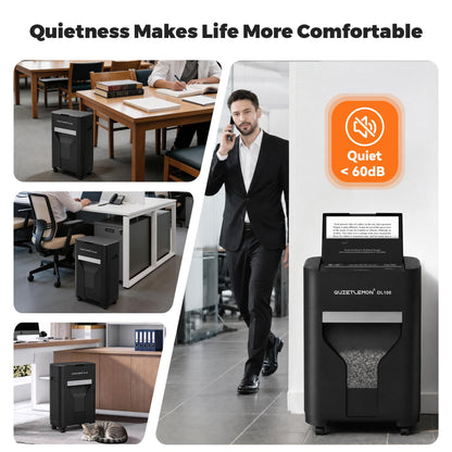 QUIETLEMON 100-Sheet Auto Feed Paper Shredder, 40 Min Non-Stop, Shredders for Home Office Heavy Duty, P-4 Ultra Security Shredder for Home Office, Cross-Cut with Wheels, 4.5 Gal Bin, <63 dB (OL100)