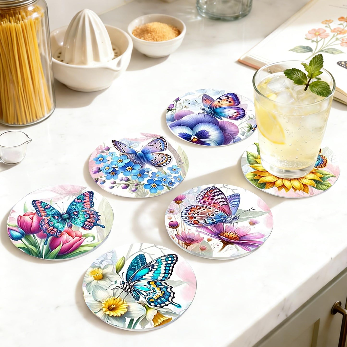 EOTHSW Diamond Art Coasters 8 Pack with Holder DIY Diamond Painting Coasters Crafts Kits for DIY Coaster Diamond Art Kits for Adults Gift 4X4 in (Butterfly-8pc)