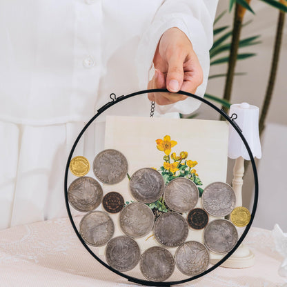 NCYP Deep Floating Glass 8 Inch Round Hanging Display Frame for Pressed Flowers, Thick Dried Flowers, Leaves, Botanical Art, Keepsakes, Black (Glass Frame Only)