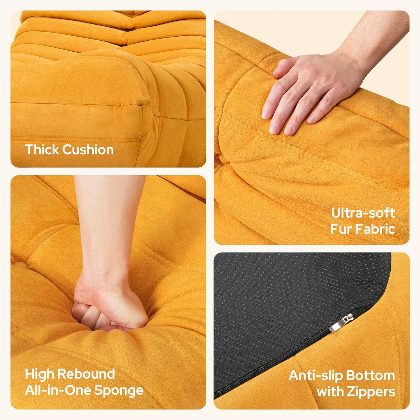 High-end Bean Bag Chairs for Adults Giant Bean Bag Chair Memory Foam BeanBag Chair Bean Bag Sofa Fireside Beanbags Lazy Sofa for Living Room Bedroom Office Suede Yellow