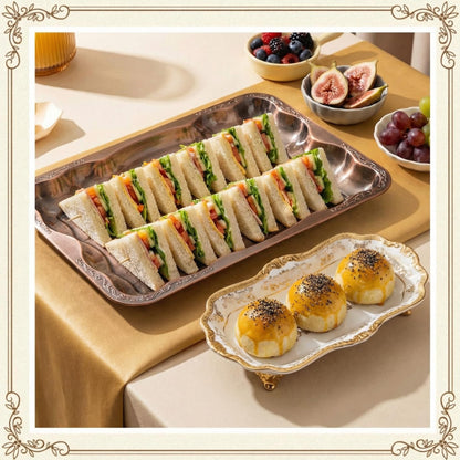 FoldTier 4 Pack Serving Trays Set for Party, Butterfly Floral Bronze Platter Engraved Mirror Tray, 15.8 x 11.6 Inches Elegant Metal Plate for Food Appetizer Cookies Desserts (Bronze)