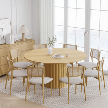 Casaphoria 60" Round Dining Table, Modern Wood Kitchen Table with Cylindrical Wide Bar Protruding Base for Living Room & Dining Room, Easy Assembly Farmhouse Furniture for 4-6, Oak