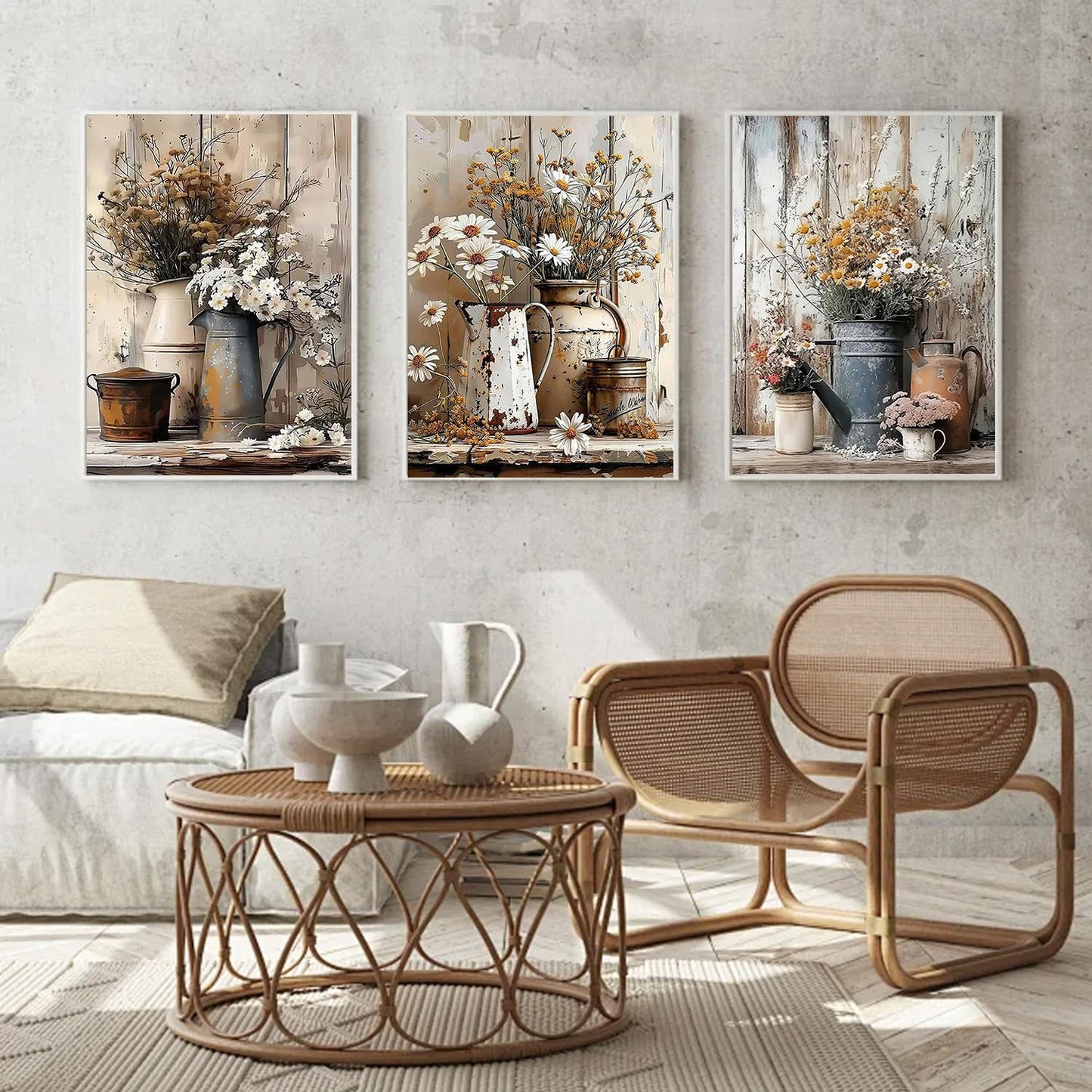 Diamond Art Kits for Adults Beginner, 3 Pack Rustic Farmhouse Daisy Painting Diamond Kits 5D Diamond Dots Gem Art Crafts with Tools Round Full Drill Funny Crafts for Home Wall Decor&Gift 12x16 inch