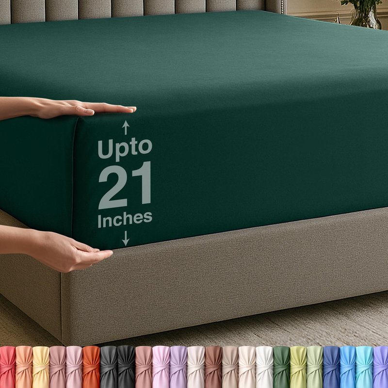 Utopia Bedding Extra Deep Pocket Queen Fitted Sheet, Fits up to 21 Inch Mattress - Hotel Luxury, Soft, Breathable and Comfy - Shrinkage and Fade Resistant - Easy Care (Emerald)