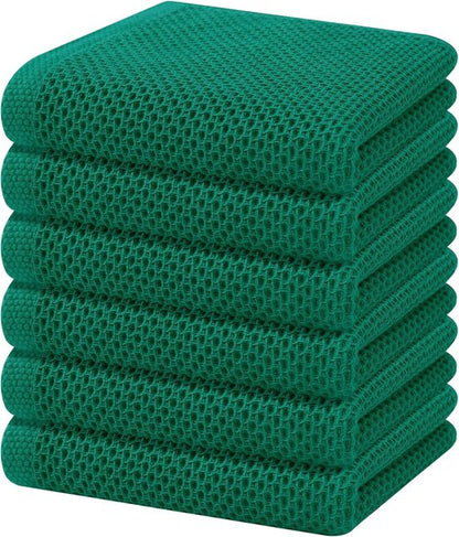 Homaxy 100% Cotton Waffle Weave Dish Towels - Ultra Soft & Absorbent, 13 x 28 Inches, Dark Green | 6-Pack