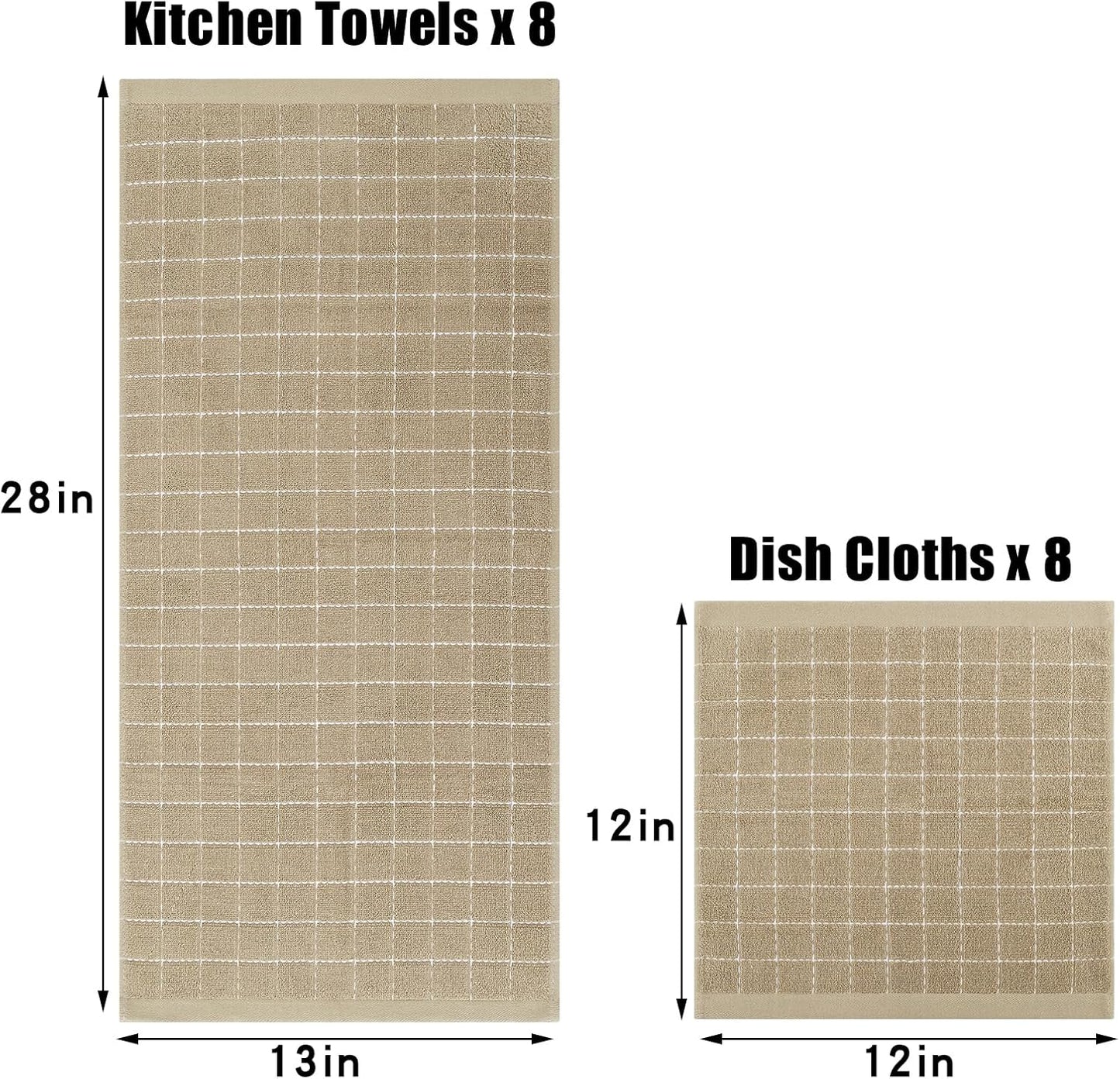 Set, 12 12 13 28 Inches, Set 16 Set, Homaxy Kitchen Towels and Dishcloths x and x of Bulk Cotton Terry Kitchen Towels