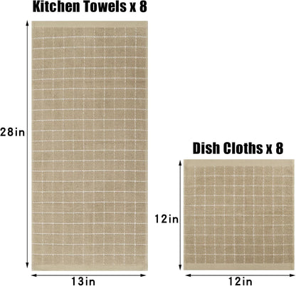 Set, 12 12 13 28 Inches, Set 16 Set, Homaxy Kitchen Towels and Dishcloths x and x of Bulk Cotton Terry Kitchen Towels