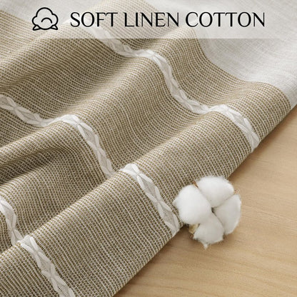 Softalker Outdoor Tablecloth Rectangle, Waterproof Linen Cotton Farmhouse Table Cloths with Tassel, Heavy Weight Wrinkle Free Boho Table Cover for Picnic Camping Dining - 55 x 84 Inch, Coffee Lines