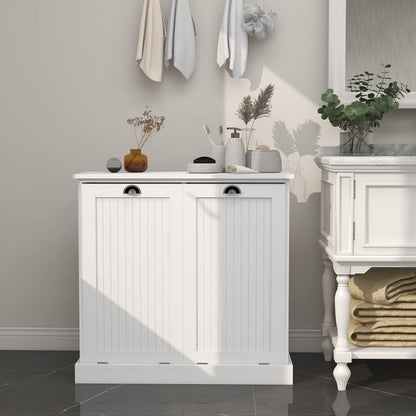Gecheer Two-Compartment Tilt-Out Laundry Sorter Cabinet - Organized and Easy to Clean Modern Bathroom Storage Cabinet, Bathroom Shelf, Freestanding Cupboard for Living Room LYKW112049950