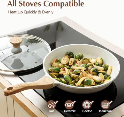 SENSARTE Nonstick Ceramic Frying Pan - 12.5 Inch Induction Compatible Skillet with Lid & Heat Resistant Handle
