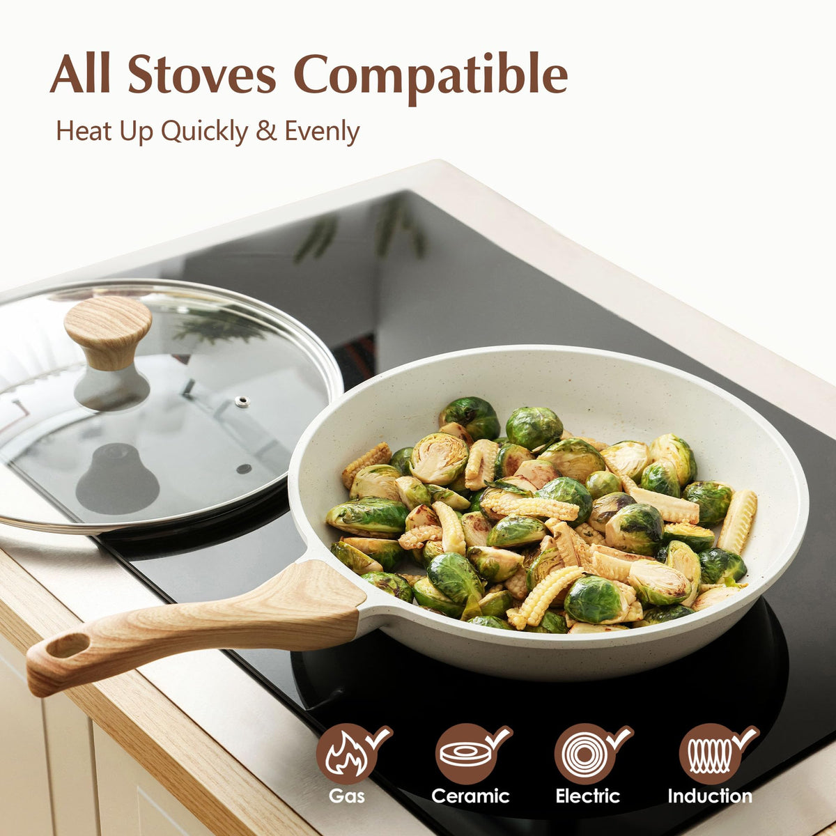SENSARTE Nonstick Ceramic Frying Pan with Lid 8/9.5/10/11/12.5 Inch Omelet Pan Skillet, Free of Intentionally Added PFAS/PTFE Non-toxic Chef's Pan Induction Compatible Pan, Heat Resistant Handle