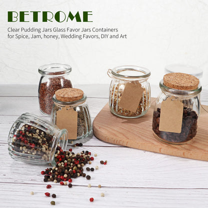 4oz Glass Jars with PE Lids and Cork Lids, 24 Pack Mini Pudding Jars Yogurt Jars Containers for Spice, Jam, honey, Mousse, Wedding, Shower Favors, DIY and Art