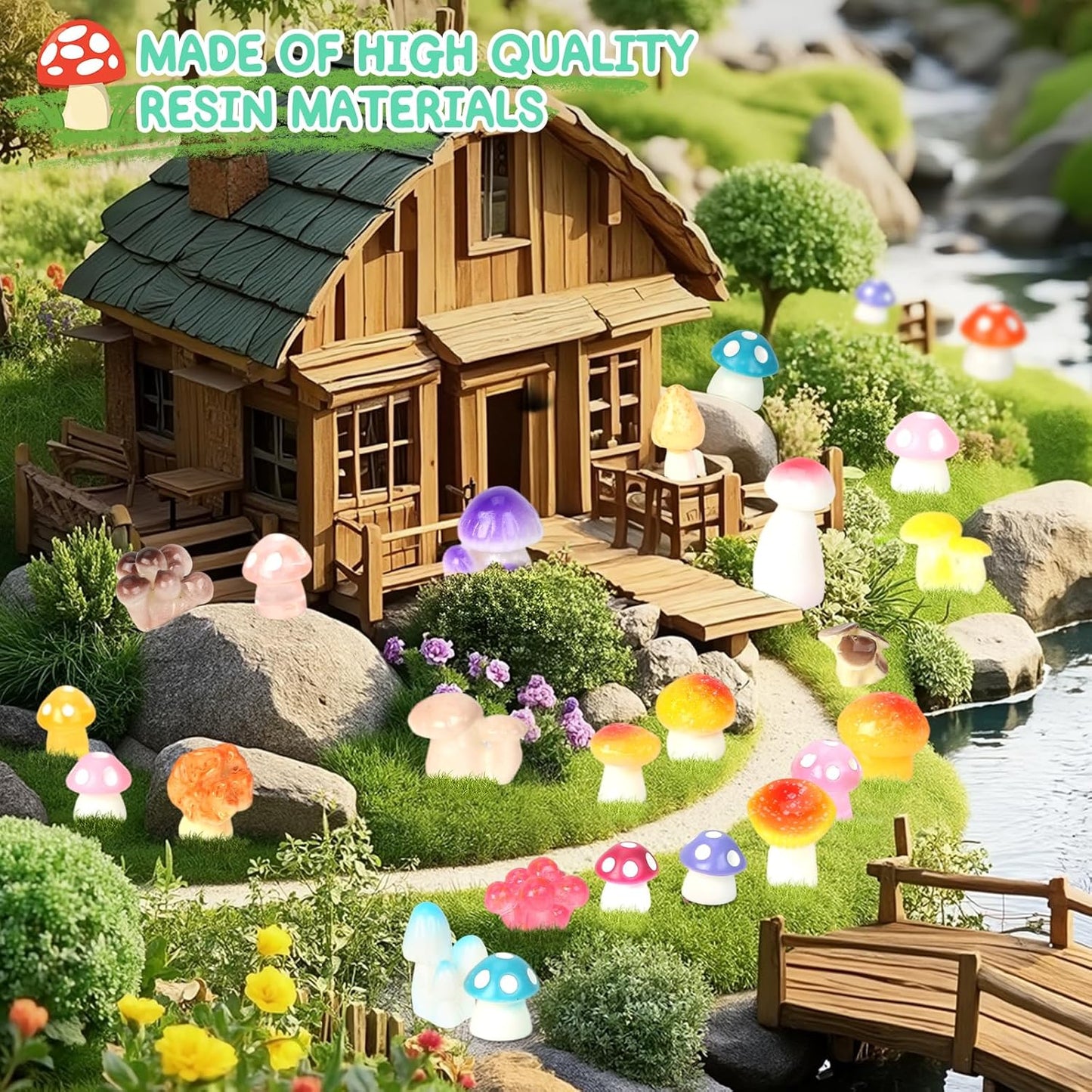 WEIZEW 200pcs Mini Mushrooms Tiny Resin Mushrooms Miniature Little Small Mushroom Figures Bulk for for Micro Fairy