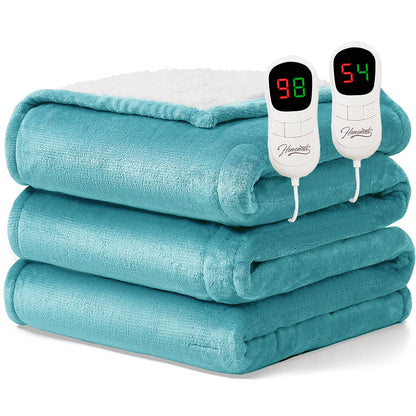 Homemate Heated Blanket Electric Throw - 50"x60" Heating Blanket Throw 1/2/4/6/8 Hours Auto-Off 10 Heat Level Over-Heat Protection Flannel Sherpa ETL Certification