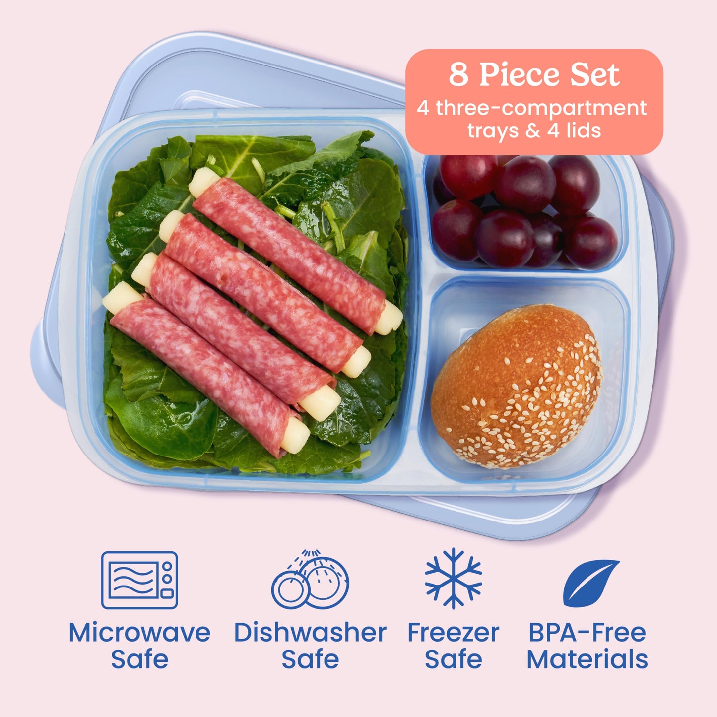 Bentgo Easyboxes - Original Stackable Lunch Boxes - Reusable 3-Compartment Food Containers for Kids and Adults - Bento Lunch Box for Meal Prep, School, & Work - BPA Free, (Pastels (4-Pack))