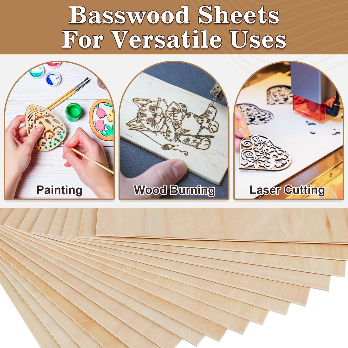 MITINU 30 Pack Basswood Sheets for Crafts,12"x12"x1/8" 3mm Thick Plywood Sheets with Smooth Surfaces-Unfinished Squares Wood Boards for Laser Cutting, Wood Burning, Architectural Models, Staining