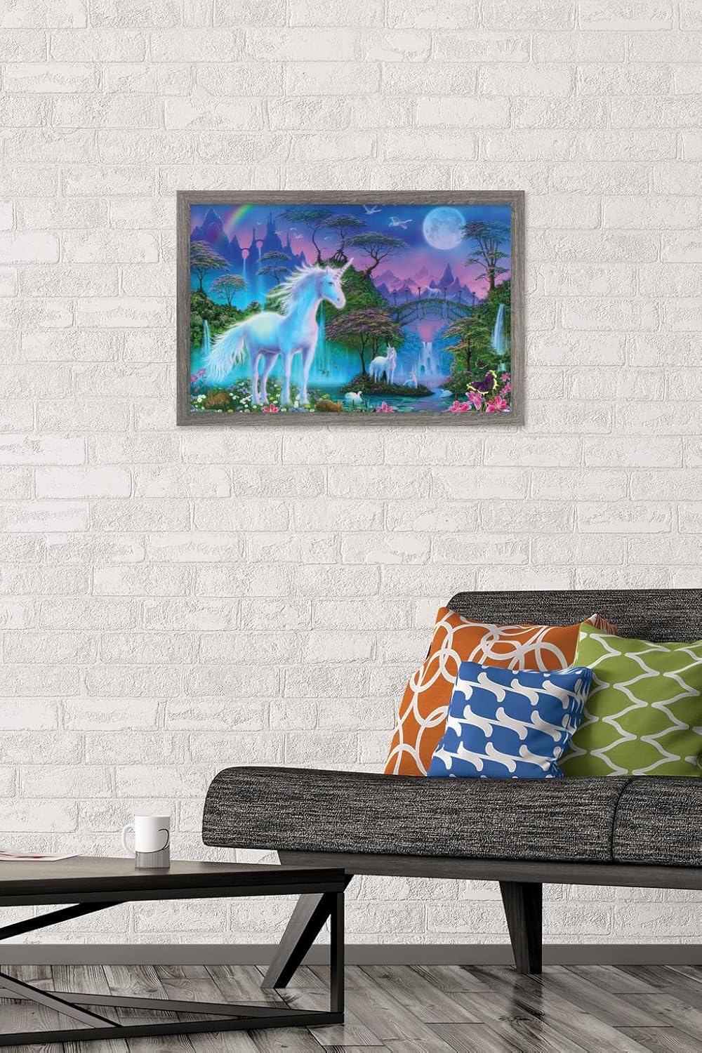 Trends International Unicorn Meadow Wall Poster, 14.725" x 22.375", Barnwood Framed Version