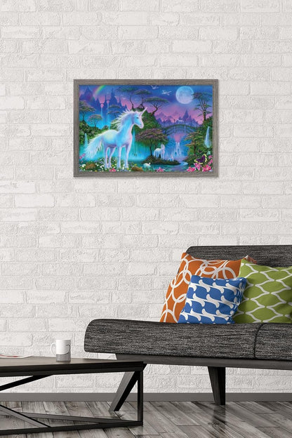 Trends International Unicorn Meadow Wall Poster, 14.725" x 22.375", Barnwood Framed Version