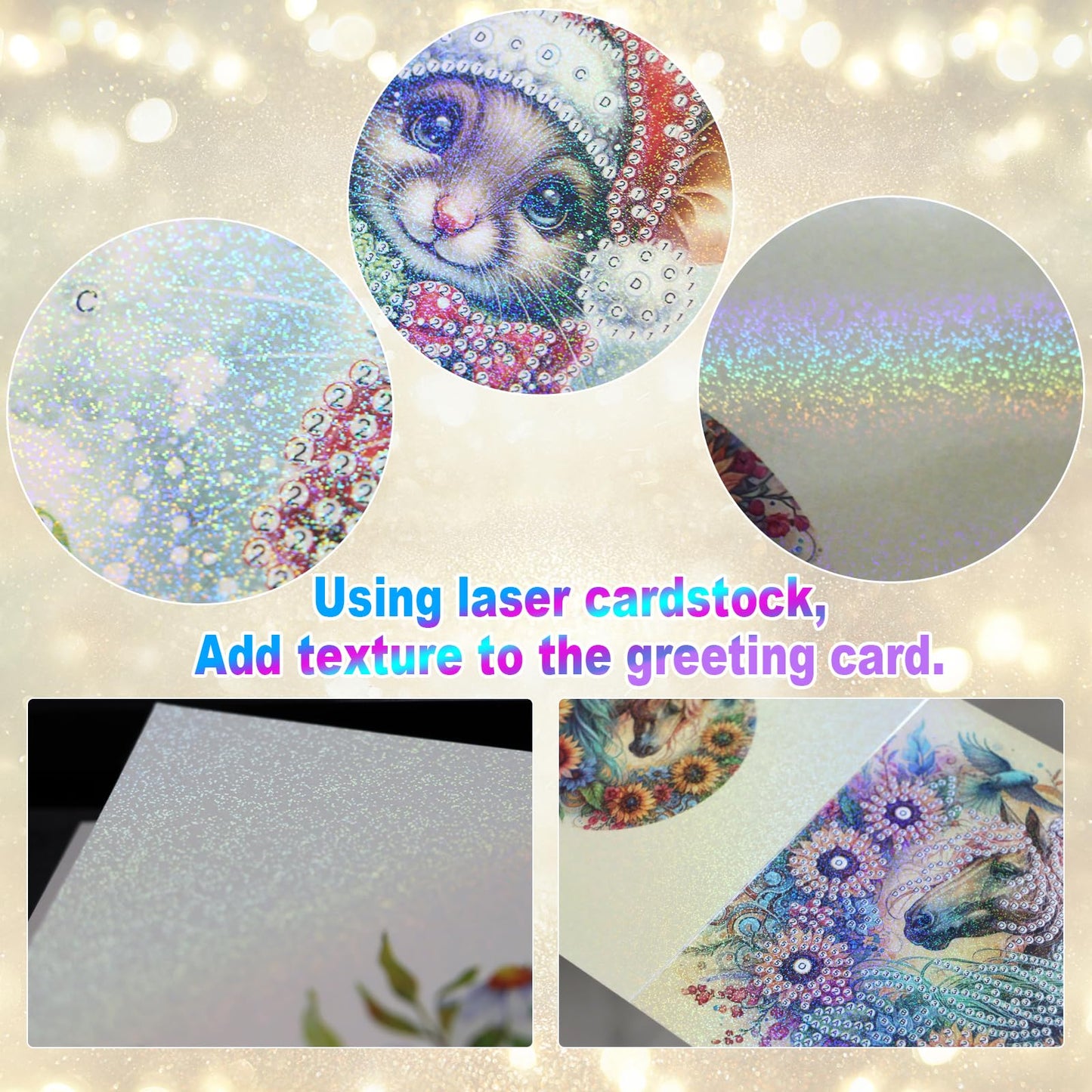 6 Pcs 30x15cm 5D Diamond Painting Greeting Cards Kits, Handmade Festival Greeting Cards with Envelopes DIY Diamond Art Crafts Birthday Cards Sparkling Designs for Birthdays Christmas Holiday (Donkey)