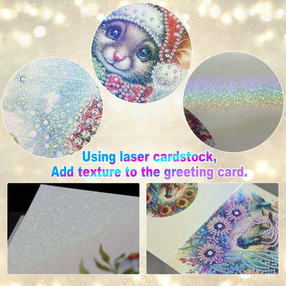 6 Pcs 5D Diamond Painting Greeting Cards Kits, Handmade Festival Greeting Cards with Envelopes DIY Diamond Art Crafts Birthday Cards Laser Effect for Birthdays Holidays Celebrations (Cat Dog Cuddling)