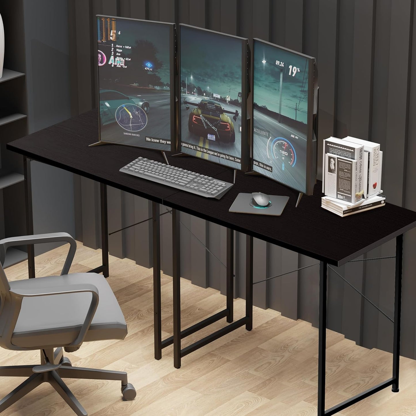 YSSOA 32 Inch Black Computer Desk, Modern Simple Home Office Work Study Writing Table with Headphone Hooks
