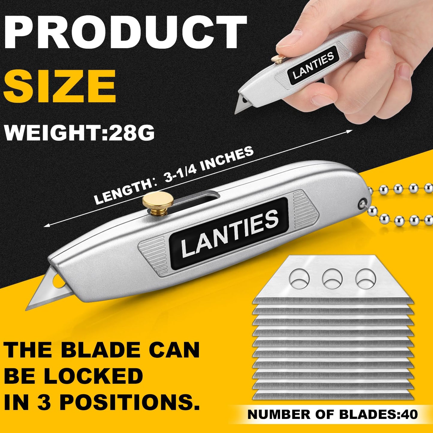 20 Pcs Mini Retractable Utility Knife with 40 Pcs Carbon Steel Blades Set Three-position Retractable Box Cutter on Keychain Small Pocket Knives for Cardboard Carpet Drywall